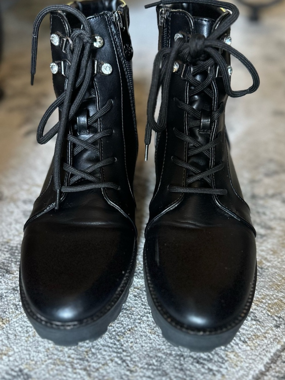 Daisy Fuentes Black Lace-Up Platform Combat Boots
